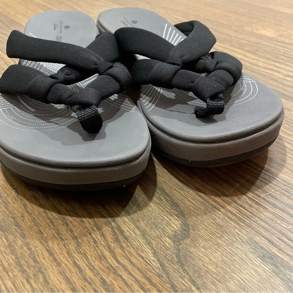 NWOT Clarks Cloudsteppers Arla Jane Black Fabric Wedge Sandals Women's 11 - Picture 9 of 14